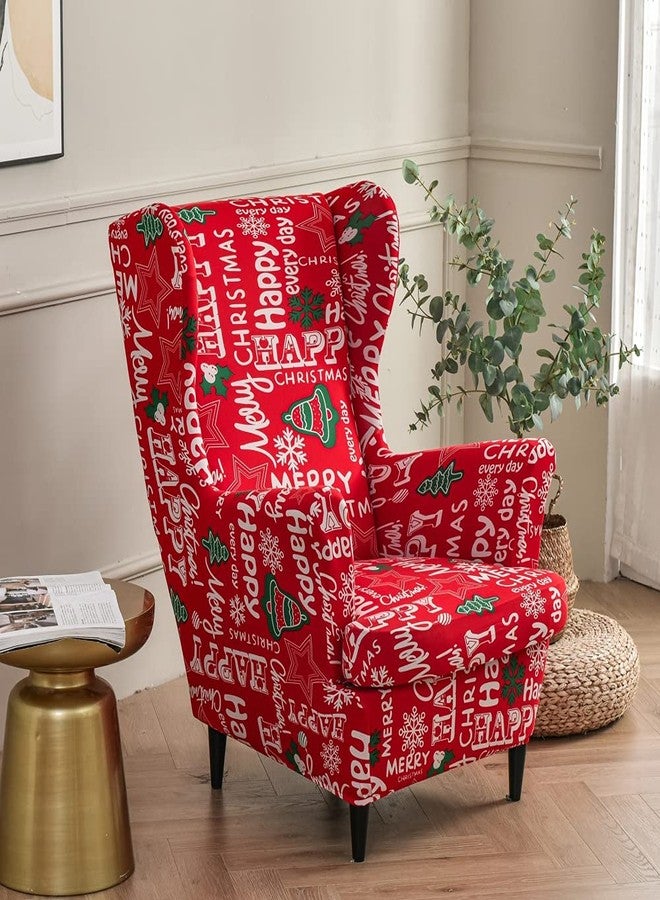 PENDEJATO Wing Chair Slipcovers, 2 Piece Christmas Print Wingback Chair Cover Stretch Spandex Armchair Covers with Elastic Bottom for Living Room Bedroom (Christmas) - Image 2